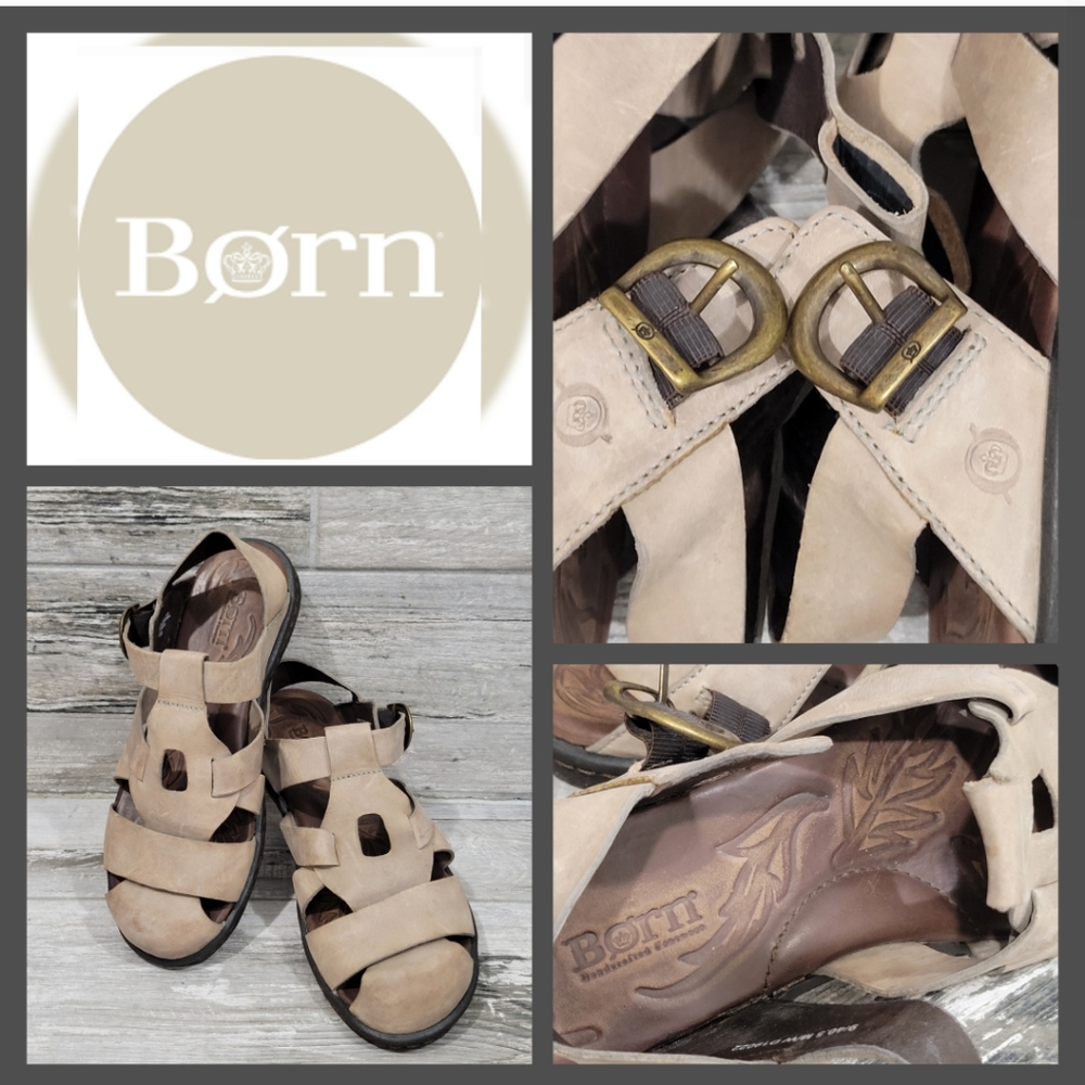Born Cary Stone Grey Leather Fisherman Sandal